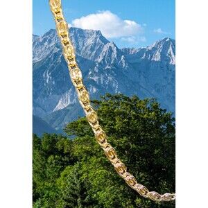 VINTAGE GERMANY ELOXEL ALUMINUM NECKLACE Gold Plated 18" Scroll Chain Signed